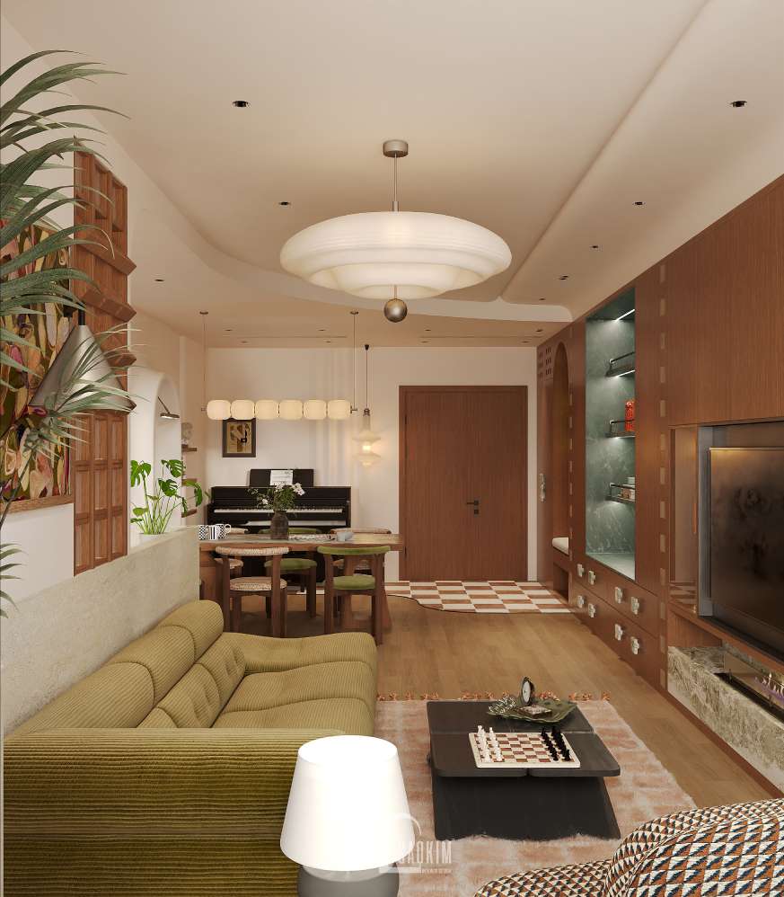 Phòng khách hiện đại mang hơi thở Mid-Century trong thiết kế chung cư Viha Complex Leciva